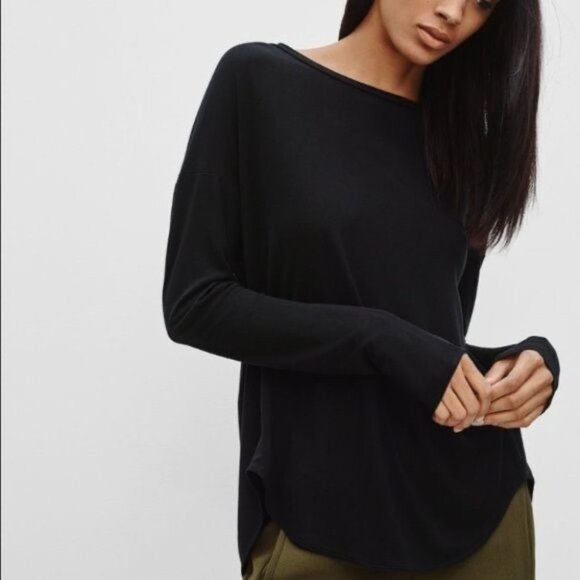 Aritzia Wilfred La Riviere Top Long Sleeve Split Back Burgundy Size XS - Picture 2 of 14